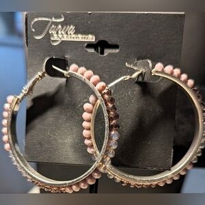 Tanya Creations Earrings NWT. Hoop earrings with crystals along edges.